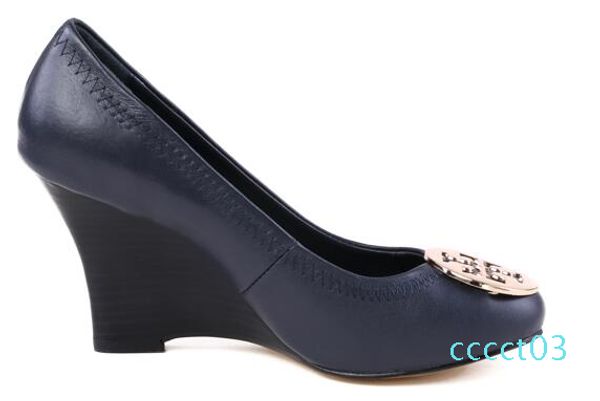 

beige color brand shoes metal buckle ol office lady 8 cm wedge high heels wedges women nude genuine leather pumps shoes size 35-41 ct03, Black