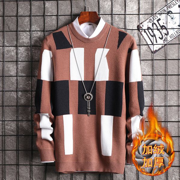 

o-neck casual men sweater teen round-neck edd long-sleeved casual geometric fleece men sweater pullovers, White;black