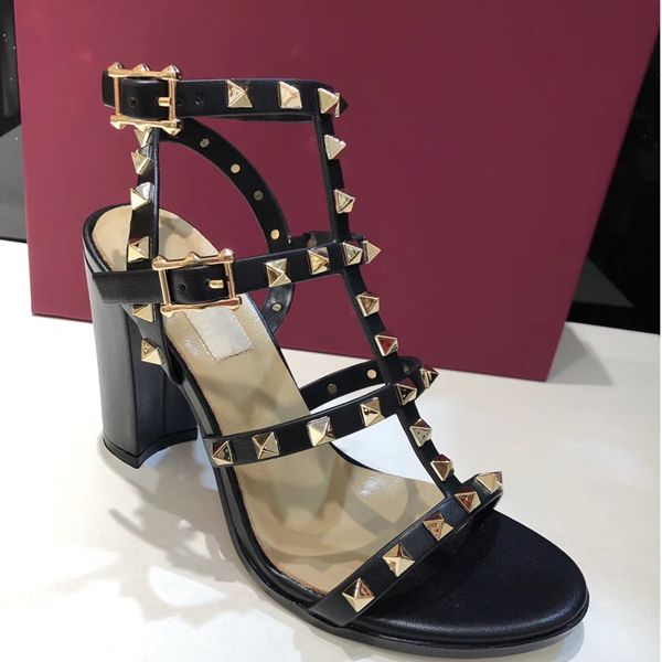 

new style riveted sandals 2022 8-color thick-heeled sandal lace box, one mixed-batch size; 34-41, Black