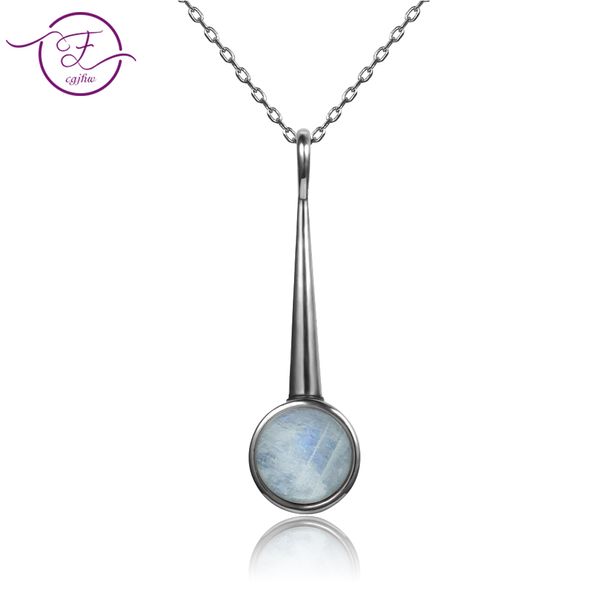 

2019 new listing s925 sterling silver pendant necklace large round 10mm moon stone geometric necklace engagement party gift