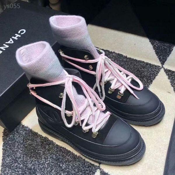 

fall / winter 19 new high-end short boots women's fashion wool knitted wool low heel ankle boots lace up personality, Black