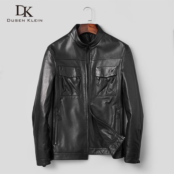 

men genuine leather jacket real sheepskin jackets casual short black pockets 2019 autumn new jacket for man t1950