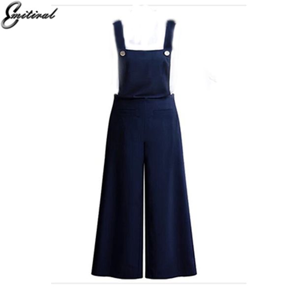 

Emitiral Elegant Women Jumpsuits Summer Ladies Vest Overall Casual Plus Size 3XL Button Straps Wide Legs Rompers Daily Outwears