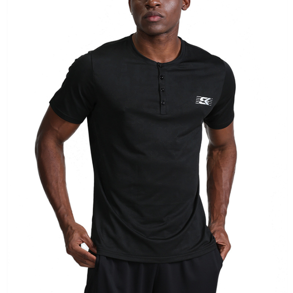 

taobo 2020 crew neck button t shirt men training men running sports t shirts quick short sleeve gym fitness slim, Black;blue