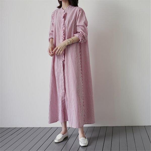 

lanmrem lanmrem 2020 new summer fashion women dress loose large size knee-high dress fashion ruffles striped dresses wl92505xl, Black;gray