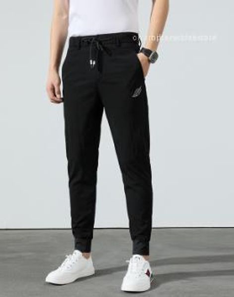 

leaf embroidery casual male clothing mens designer sport pants teenager slim solid colors pocket pencil pants, Black