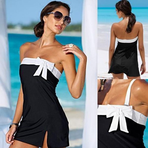 

one piece swimsuit cover-ups holiday beach dress women swimwear bownot dress, White;black