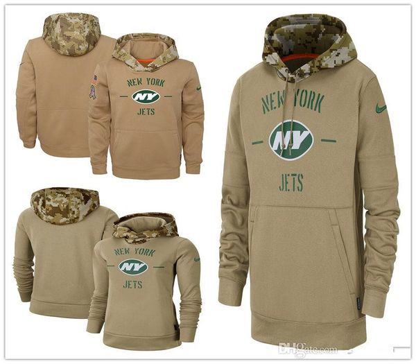 

new york men women youth american football sweatshirt jets 2019 salute to service sideline therma pullover hoodie tan, Blue;black