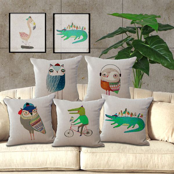 

новое прибытие животные сова главный декоративный диван / кровать подушка бросьте наволочки 18" урожай cojines хлопок белья наволочки