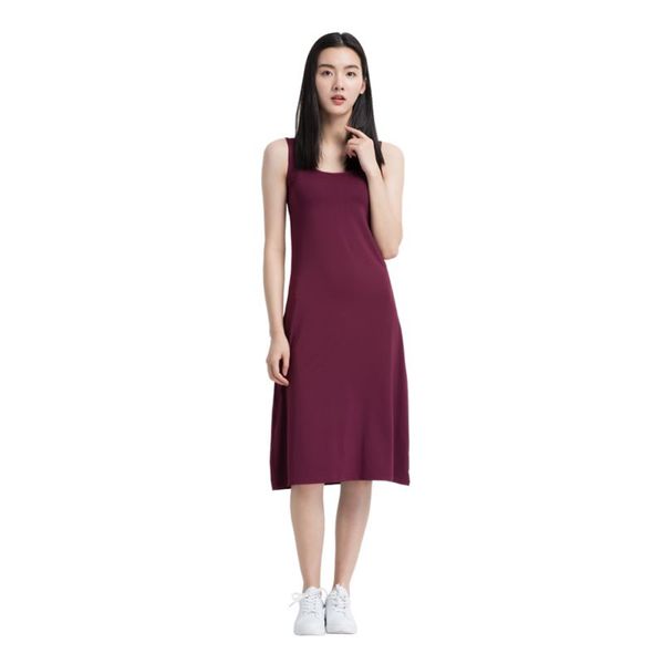 

women cotton nightgowns robes sleeveless solid colour knee-length sleep wear dress soft cozy female robes sleep lounge, Black;red