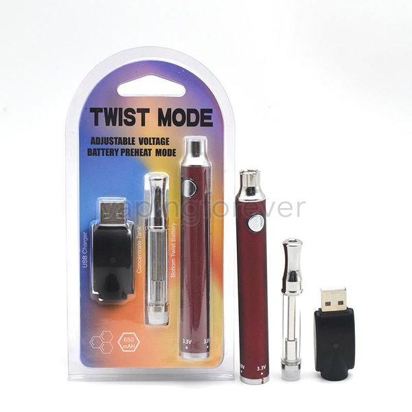 

usb twist preheat pen kit wireless e oil mode battery vape cigarette cartridge 1.0ml 0.5ml 650mah twist charger thick vv vaporizer qjsgr