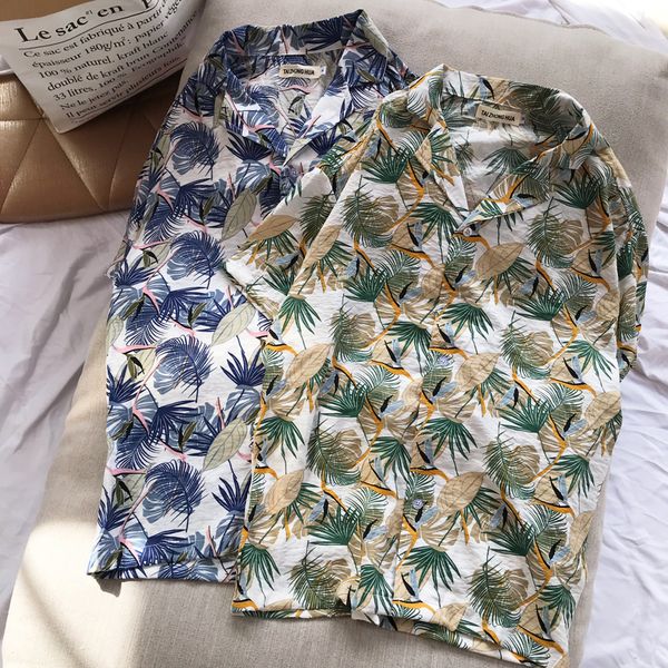 

oscn7 casual flowers printed short sleeve shirt men street 2020 hawaii beach oversize women fashion harujuku shirts for men 436, White;black