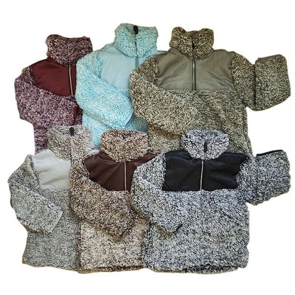 

kids sherpa pullover babys hoodies zipper berber fleece sweatshirts outwear autumn winter jacket patchwork hoodie sherpa sweater ljja2802, Black;brown