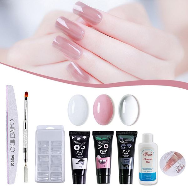 

8 pcs poly gel nail kit quick extention gel kits nail art french clear colors tips crystal uv slice brush