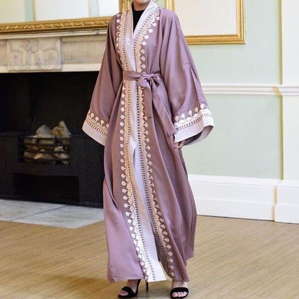 

women muslim emboridery abaya open kimono long cardigans dress islam clothing dubai turkey fashion ladies chic modest outwear, Red