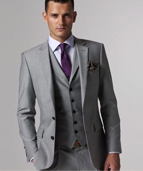

2019 formal business men suits slim fit 3 pieces set light grey party men wedding suit costume homme tuxedos (jacket+pants+vest, White;black