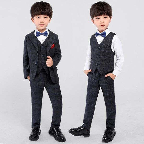 

boys plaid suits for weddings kids prom suits dark grey wedding for boys children clothing set boy formal classic costume, Black