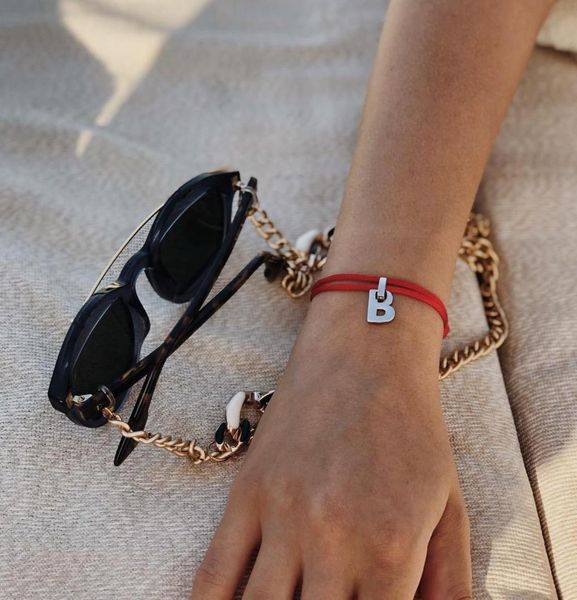 

gulce dereli, letter charm red bracelet, initial bracelets, charm bracelets, gift box, gold/silver plated, Golden;silver