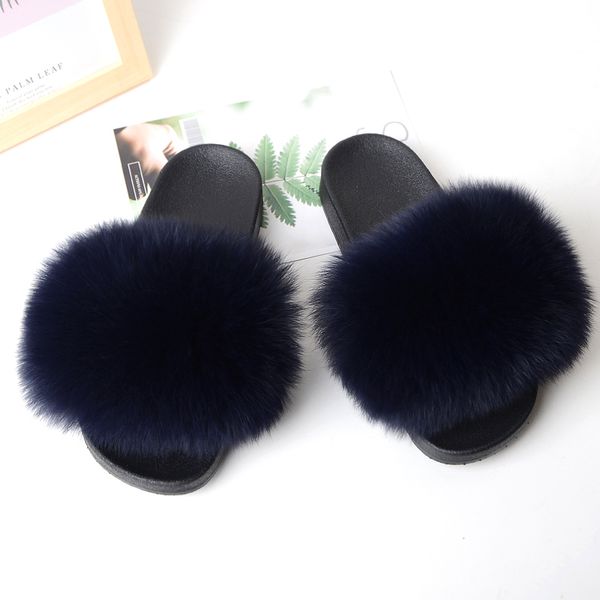 

super thick toddler black solid color soft fur slippers slides sandals with fur
