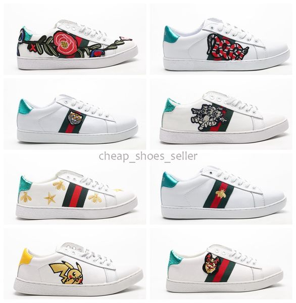

2020 men women casual shoes sports fashion luxury designer sneakers ace lace-up running shoes green red stripe black leather bee embroidered, White;red