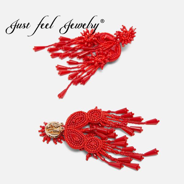 

just feel 2019 tassel drop earrings for women brand long fringe hanging red pendant jewelry vintage ethnic fashion jewelry, Silver