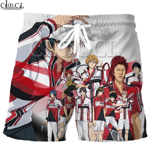 

cloocl tennis prince anime drawstring 3d printed pattern large size loose elastic sports shorts, White;black