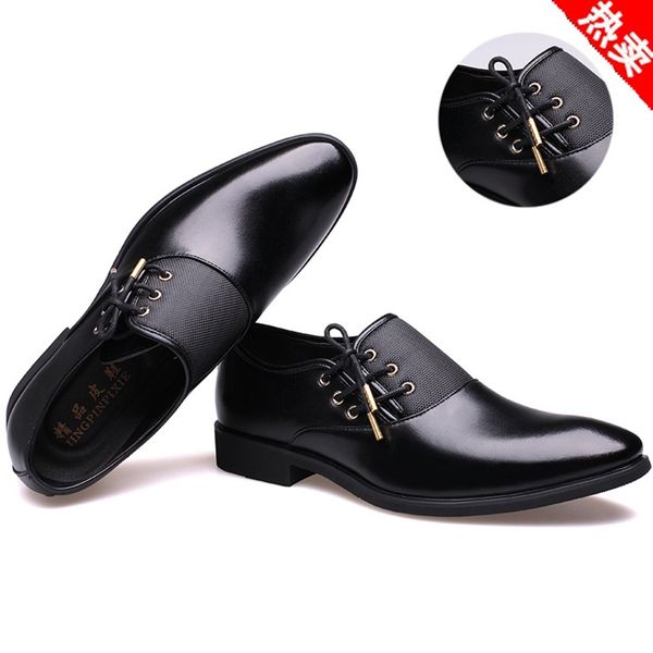 

spring summer men men's shoes lace-up leather shoes pointed fashion korean-style fashion trendy, Black
