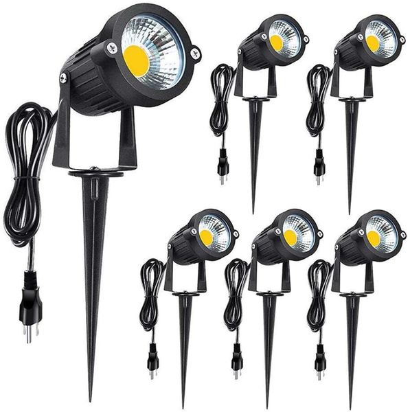 Outdoor-Landschafts-LED-Beleuchtung, 5 W, wasserdichte Lichter, COB-LED-Strahler mit Spikes-Ständer für Rasen, dekorative Lampe, US 3-Stecker, 3000 K