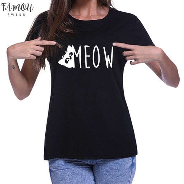 

cute cat pattern funny t shirt for women summer tee femme harajuku short sleeve plus size streetwear camiseta mujer, White