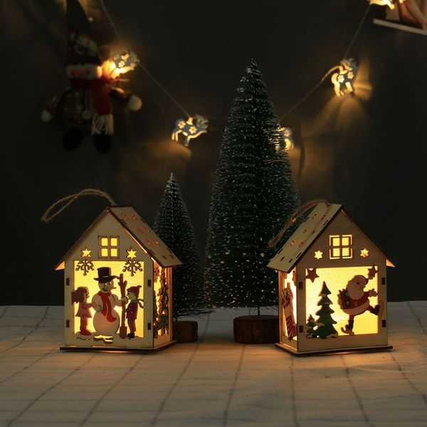 

christmas tree wooden pendant christmas lighted decoration cottage warm light cabin children's gift decoration