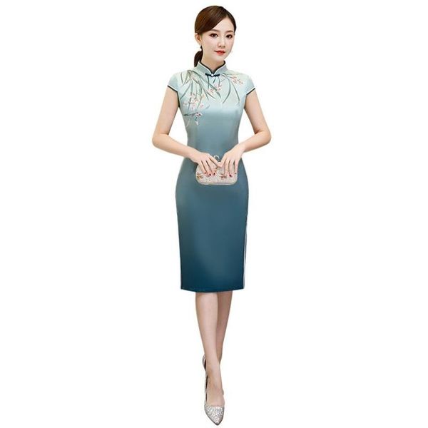 

лето печати цветок cheongsam элегантные женские ручной кнопки платье с коротким рукавом длиной до колен сексуальное короткое платье плюс раз, Red