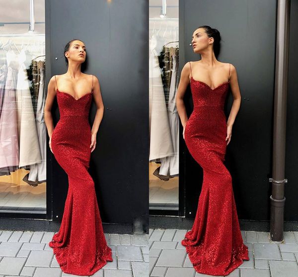 Sexy economici rosso sirena prom paillettes scintillanti senza spalline abiti backless abiti da sera abiti da festa speciale ocn