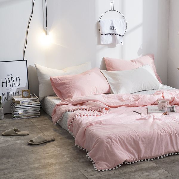 

2019 solid color одеяло soft beathable хлопок одеяло с боллом летнего листом покрывало диваном проливает свет тонких одеял