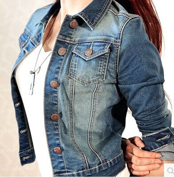 

cross-border style long-sleeved washing mill of autumn winters coat of white denim jacket hole in short bull-puncher female, Black;brown