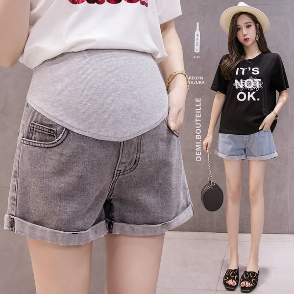 

maternity bottoms summer fashion shorts pregnant women denim curling holes pants stretch belly clothes, White