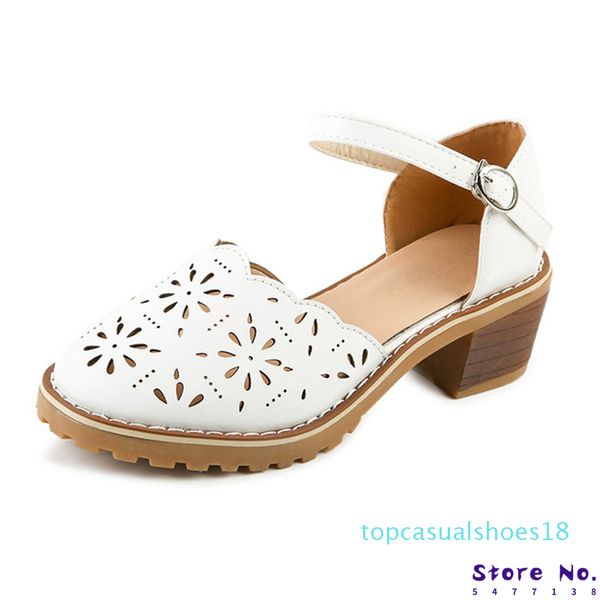 

hollow-carved women sandals 2020 summer style retro platform white sandals comfortable high hoof thick heels shoes plus size 9 t18, Black