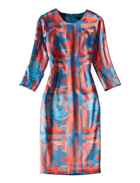 

geometric print women sheath dress 3/4 sleeve dresses 10k1962, Black;gray