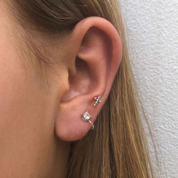 

wtltc simple 925 sterling sliver beaded cross stud earrings minimal small ball studs earrings mini tiny post for women, Golden;silver