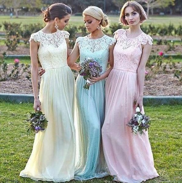 

lace chiffon maid of honor dresses real image plus size cap sleeve pink mint daffidol beach bridesmaid party evening gowns 2016 custom, White;pink