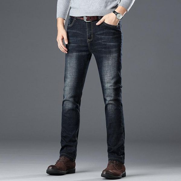 

2019 black blue men's jeans male straight stretch large size loose business casual trousers youth pants he18