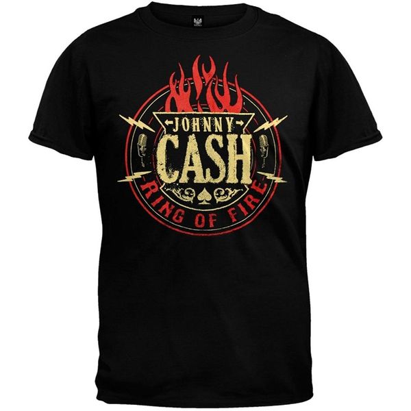 

johnny cash - mens ring of fire t-shirt short sleeve cotton t shirts man clothing o-neck tee shirt comfortable tee, White;black