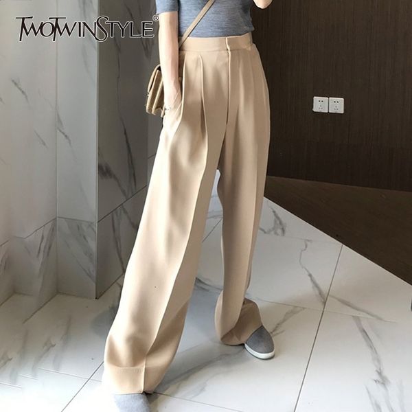 

twotwinstyle trouser for women high waist causal loose wide leg pants female 2019 autumn korean fashion elegant tide ly191203, Black;white