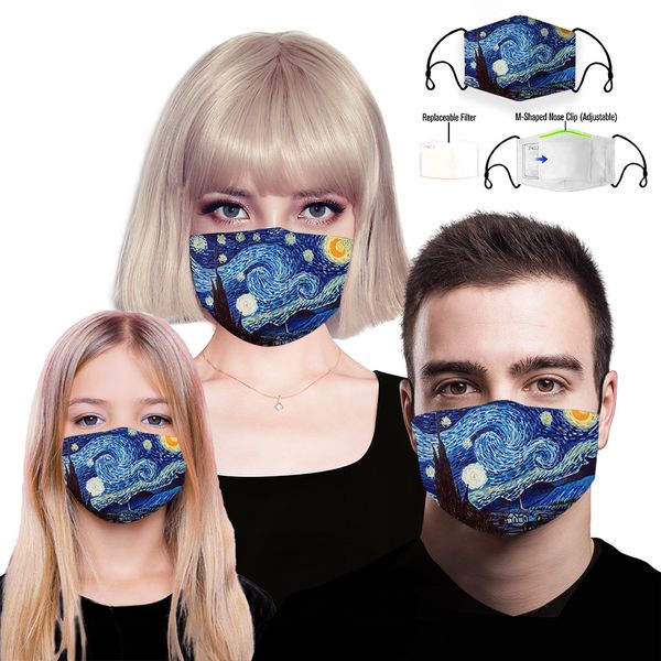 

cross-border amazon men and women pm2.5 cotton dustproof 3d printed mask blue customize individual pack with one filter