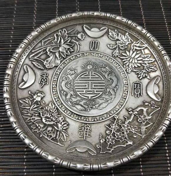 

antique miscellaneous collection copper silver plate copper silver small plate plum orchid bamboo chrysanthemum plate