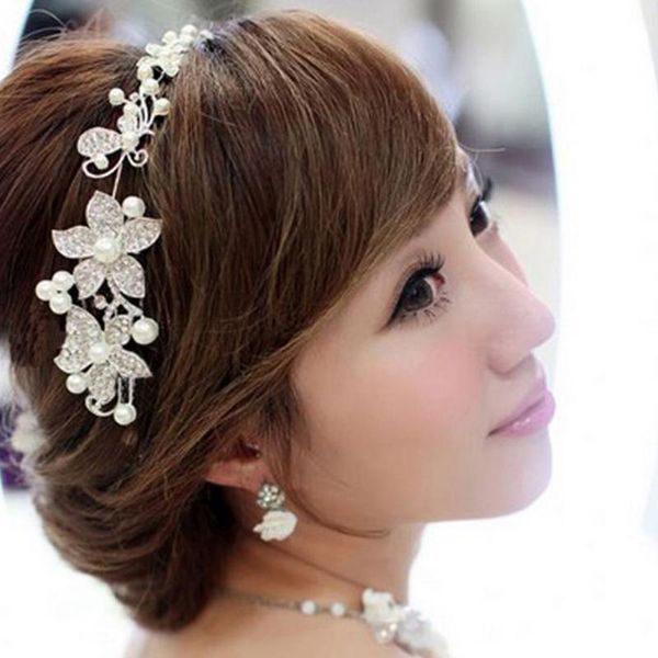 

wedding hair accessories charms clip romantic crystal pearl flower hairpin tiara bridal crown hair pin bride jewelry joyas xjols, Black