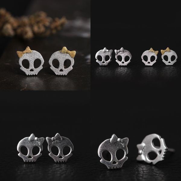 

925 s silver tide man personality bow punk human skeleton head ear nail mini- matting earring product jewellry earrings, Golden