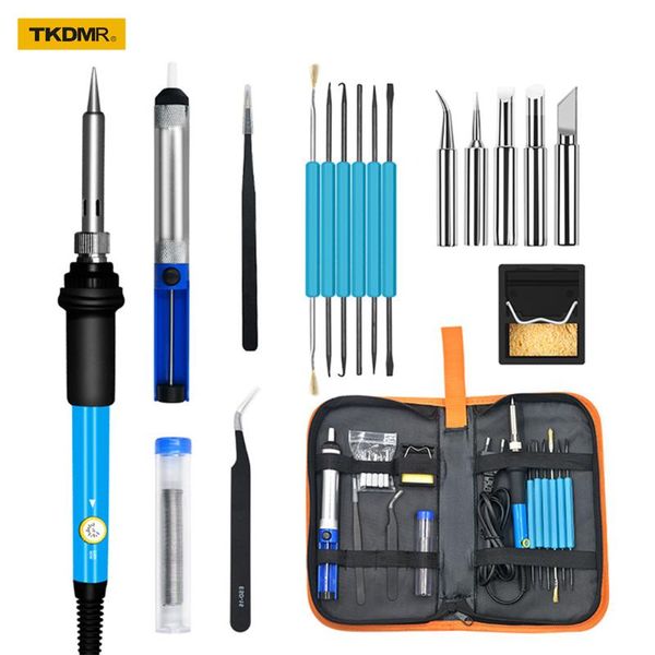 

tkdmr 60w soldering iron station kit adjustable electric soldering irons set tweezers solder wire repair tool kit