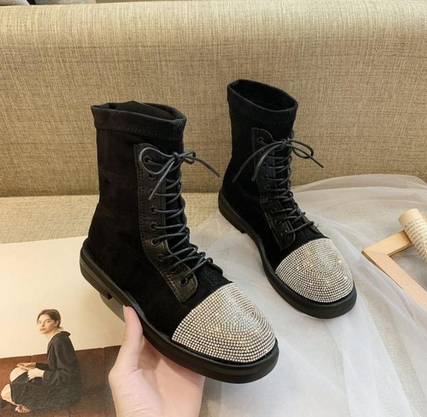 

women winter snow boots slip on shoes woman fashion rhinestone lace-up boots women shoes flats botas zapatos mujer c031, Black