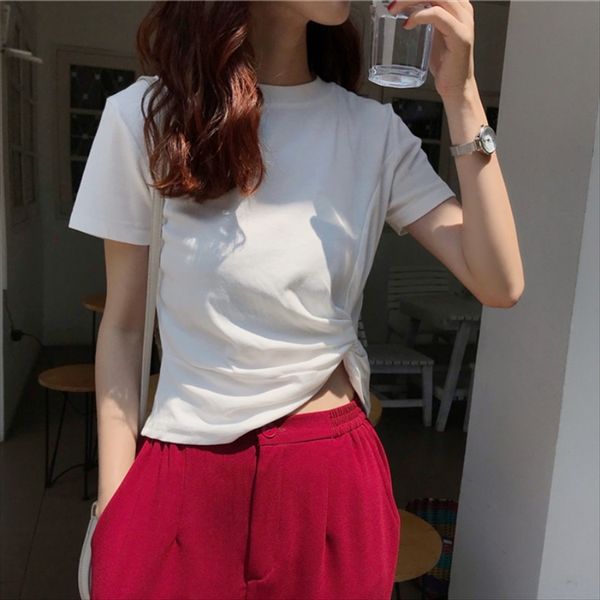 

short-sleeved female short navel 2020 versatile student solid color short-sleeved t-shirt female short slim navel 2020 versatile slim studen, White