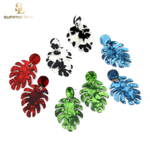 

2019 new fashion leaf dangle earrings acetate acrylic dangle earring for women leaves resin unique design drop earring fashion jewelry, Silver